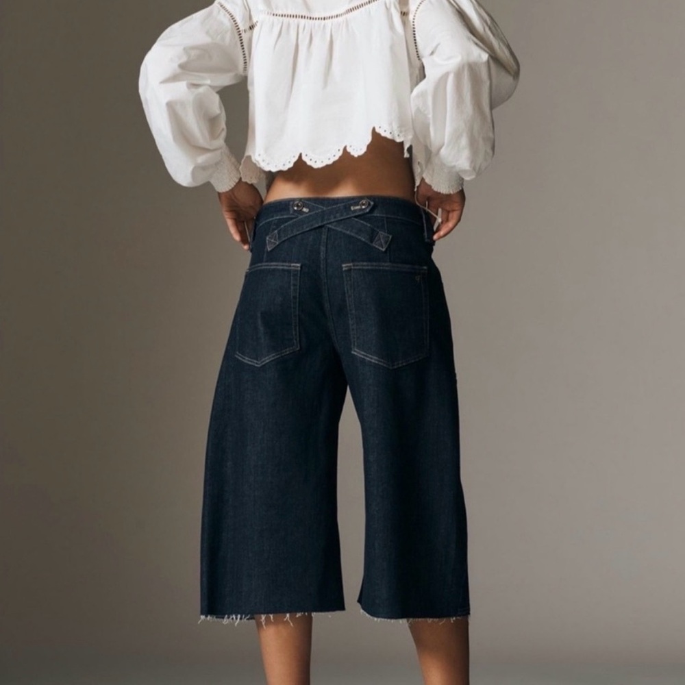 Pilcro Dark Indigo Denim Wide-Leg Crop Shorts